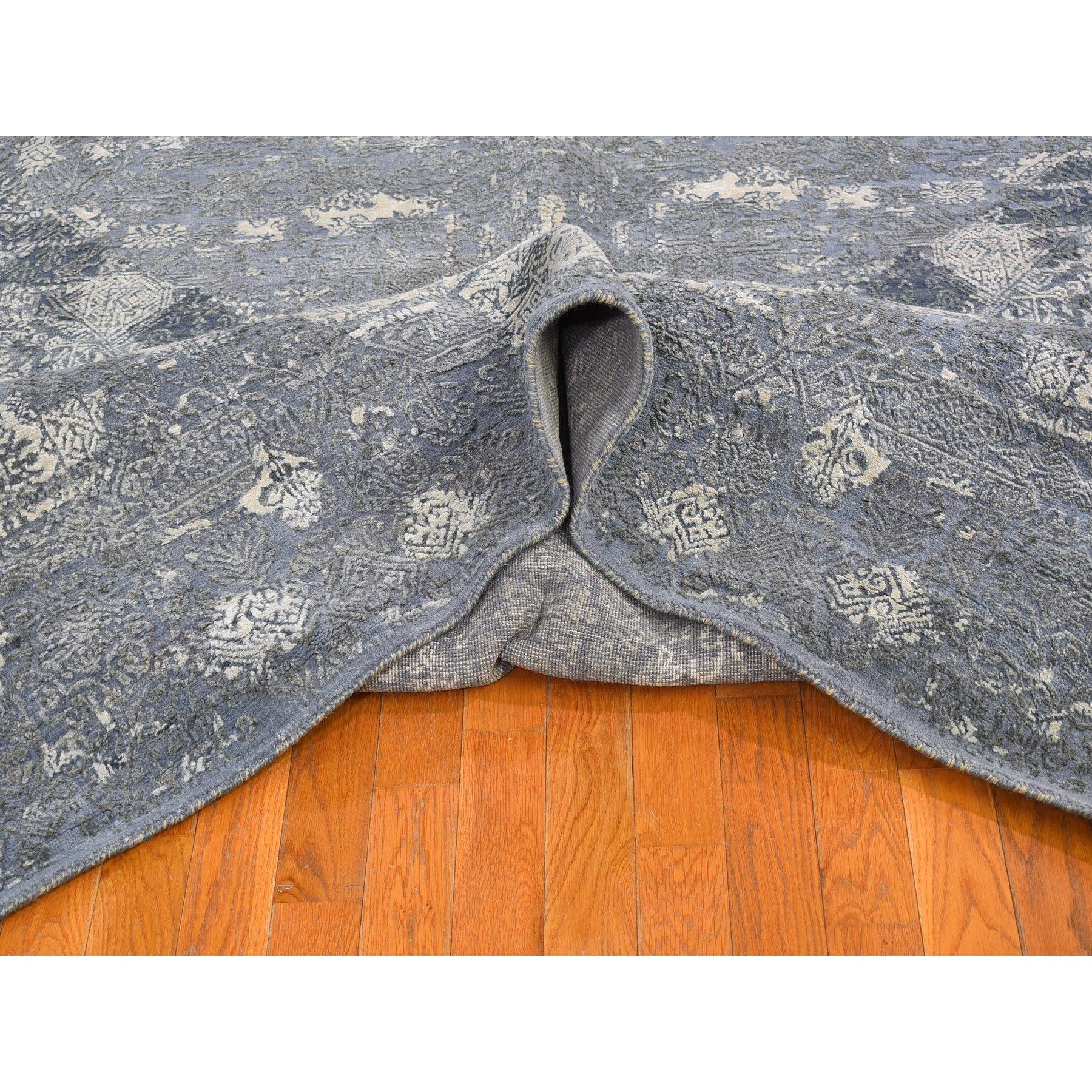 Gray Wool and Pure Silk Jewellery Design Hand Knotted Oriental Rug 12'0