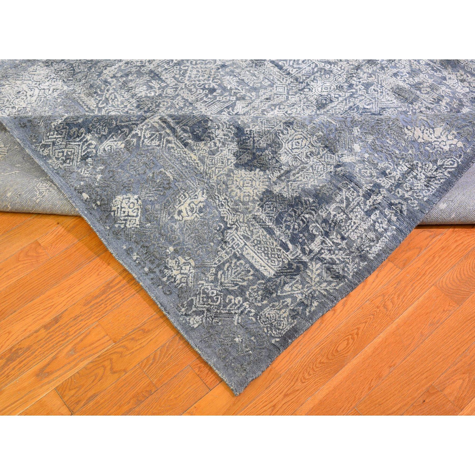 Contemporary Gray Wool and Pure Silk Jewellery Design Hand Knotted Oriental Rug 12'0