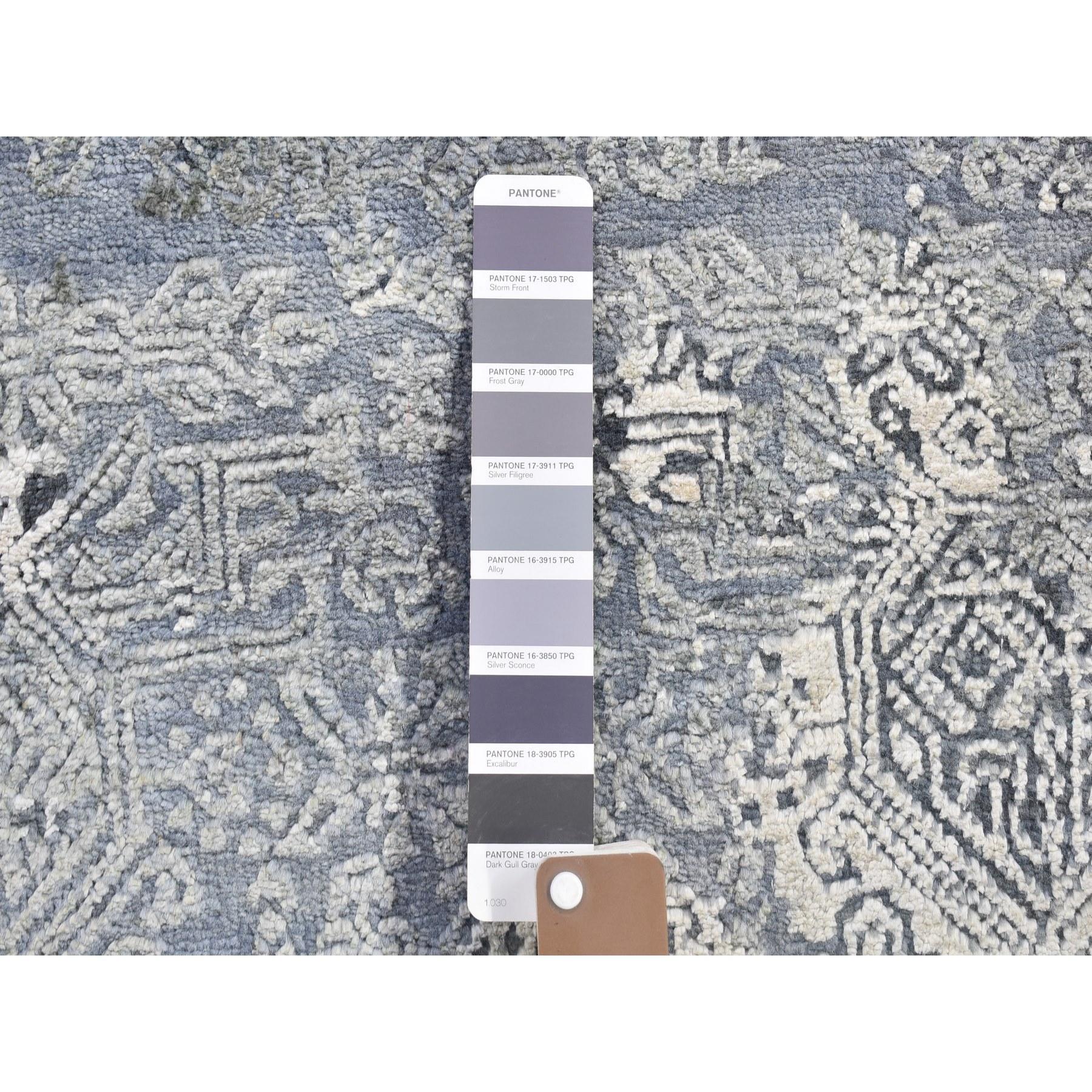 Gray Wool and Pure Silk Jewellery Design Hand Knotted Oriental Rug 12'0