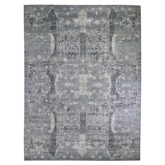 Tapis oriental noué à la main en laine grise et soie pure à motif de bijoux 12'0" x 15'1"