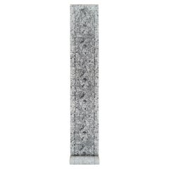 Alfombra de Lana y Seda Gris Anudada a Mano Diseño Persa Borrada XL 2'7" x 23'9" Alfombra de Mesa