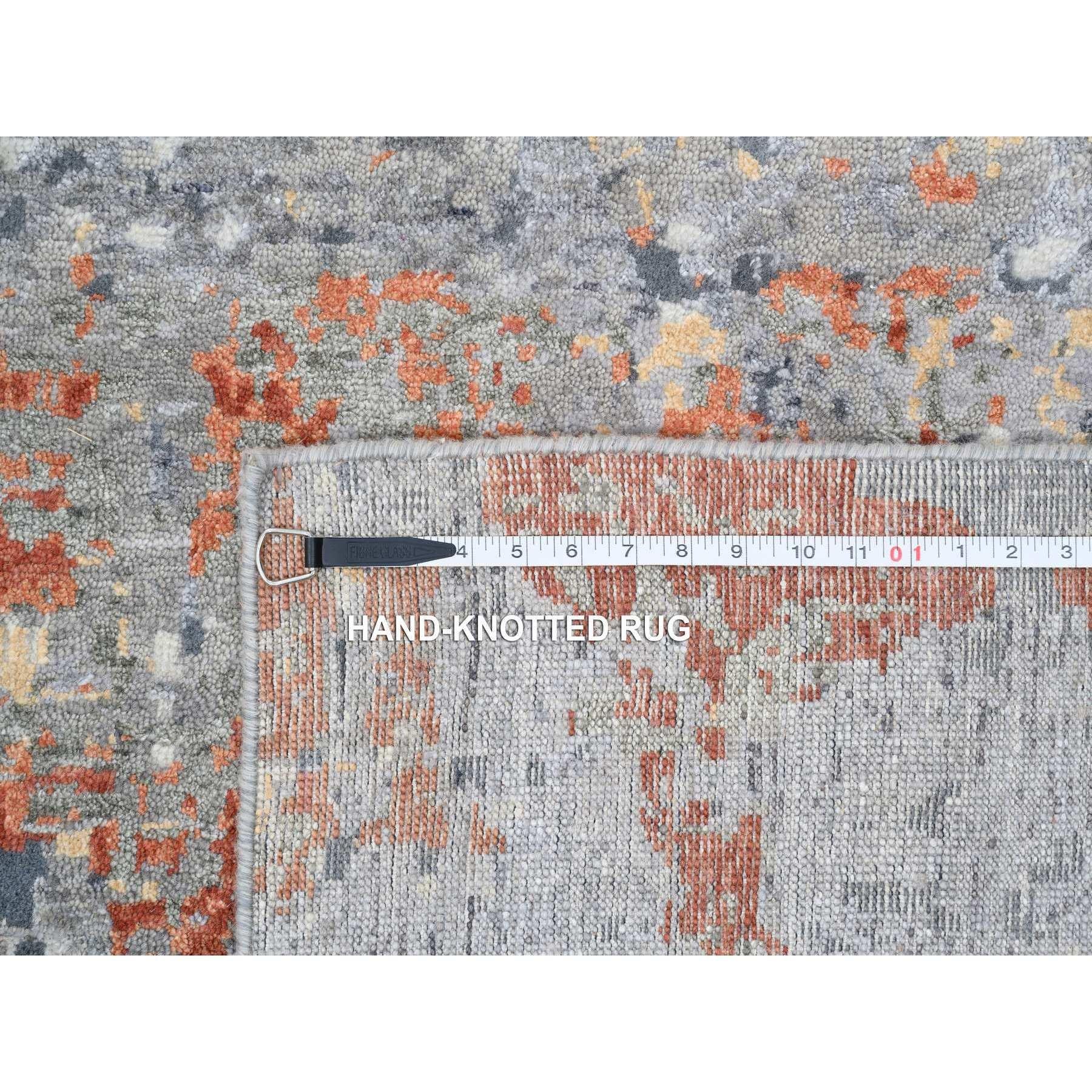 Tappeto grigio in lana e seta annodato a mano con un design astratto moderno e di grandi dimensioni 12'x15'3