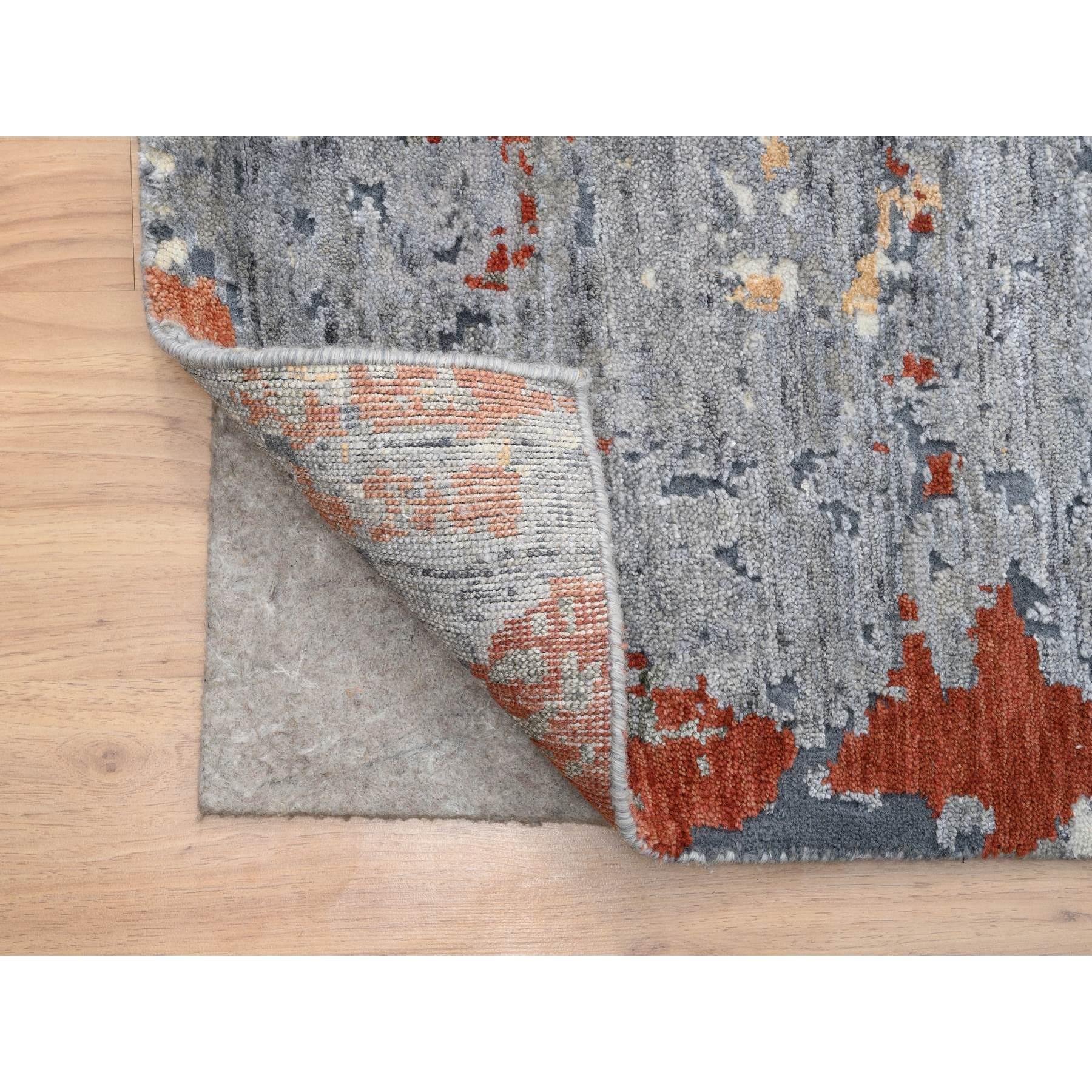 Annodato a mano Tappeto grigio in lana e seta annodato a mano con un design astratto moderno e di grandi dimensioni 12'x15'3
