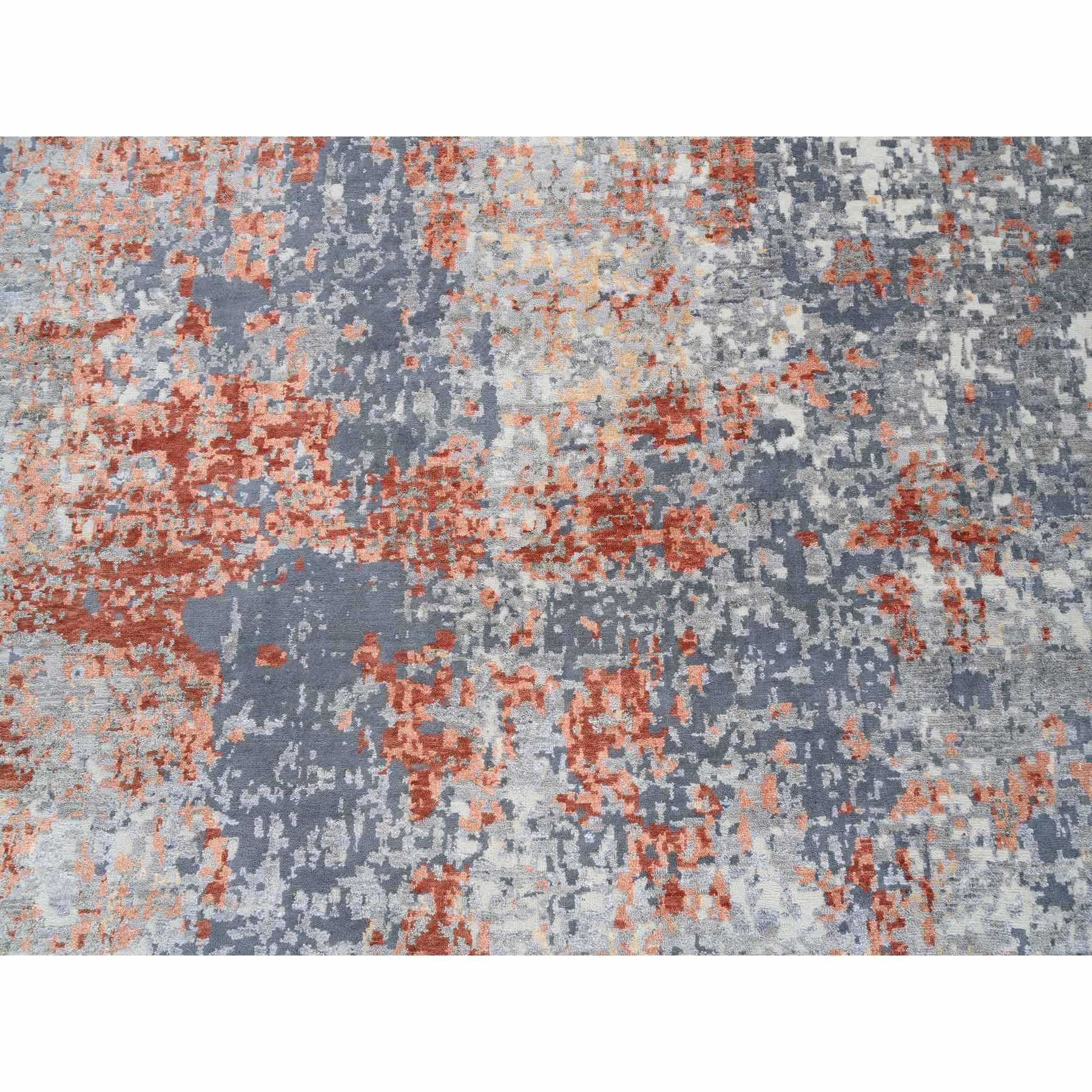 Tappeto grigio in lana e seta annodato a mano con un design astratto moderno e di grandi dimensioni 12'x15'3