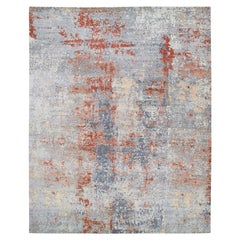 Gray Wool and Silk Hand Knotted Modern Abstract Design Oversized Rug 12'x15'3"