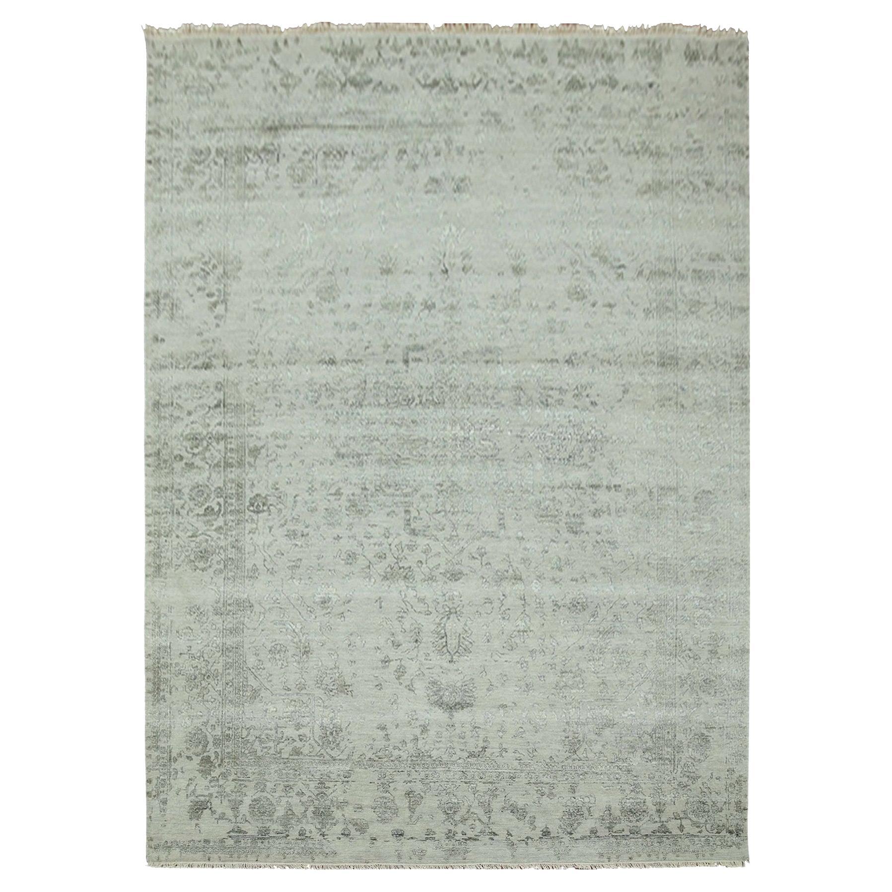 Handgeknüpfter Teppich aus grauer Wolle und Seide mit persischem, gerafftem Heriz-Design 9'10" x 14'3"