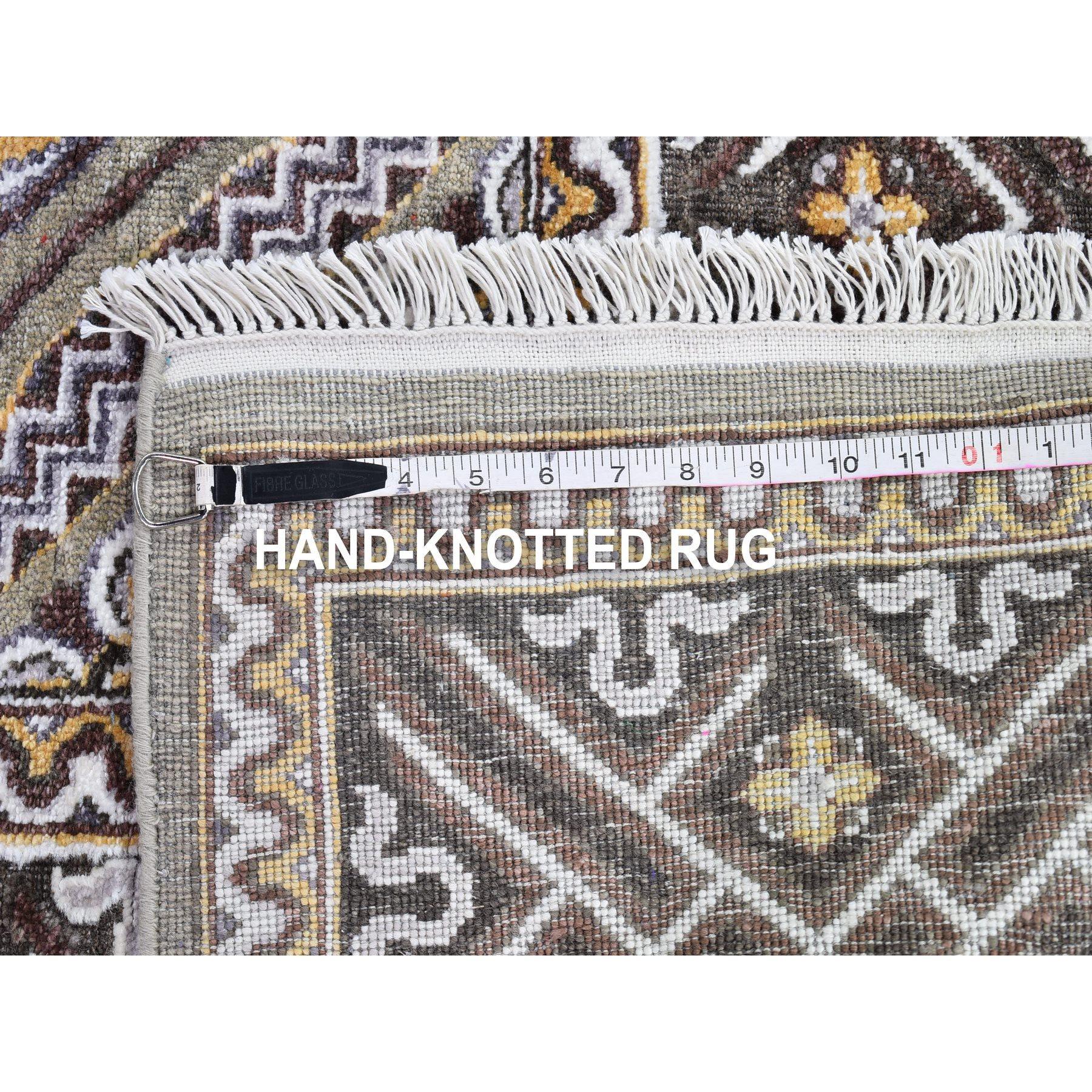 Graue Wolle und Seide Mughal inspiriert Medaillons Design Hand Made Teppich 9'1