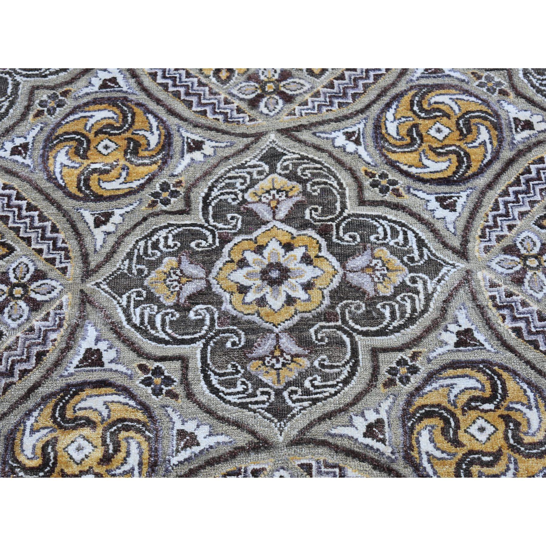 Graue Wolle und Seide Mughal inspiriert Medaillons Design Hand Made Teppich 9'1