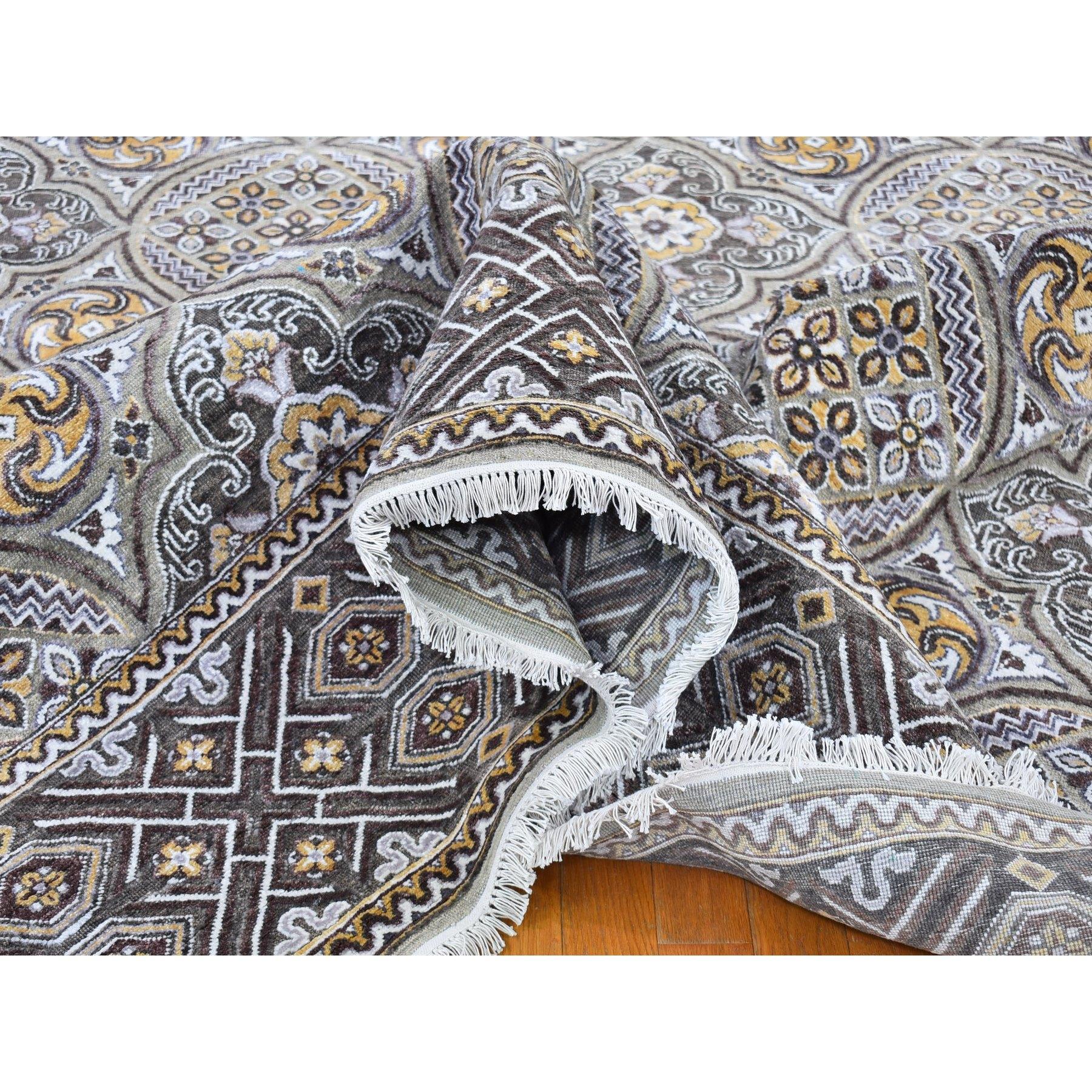 Graue Wolle und Seide Mughal inspiriert Medaillons Design Hand Made Teppich 9'1