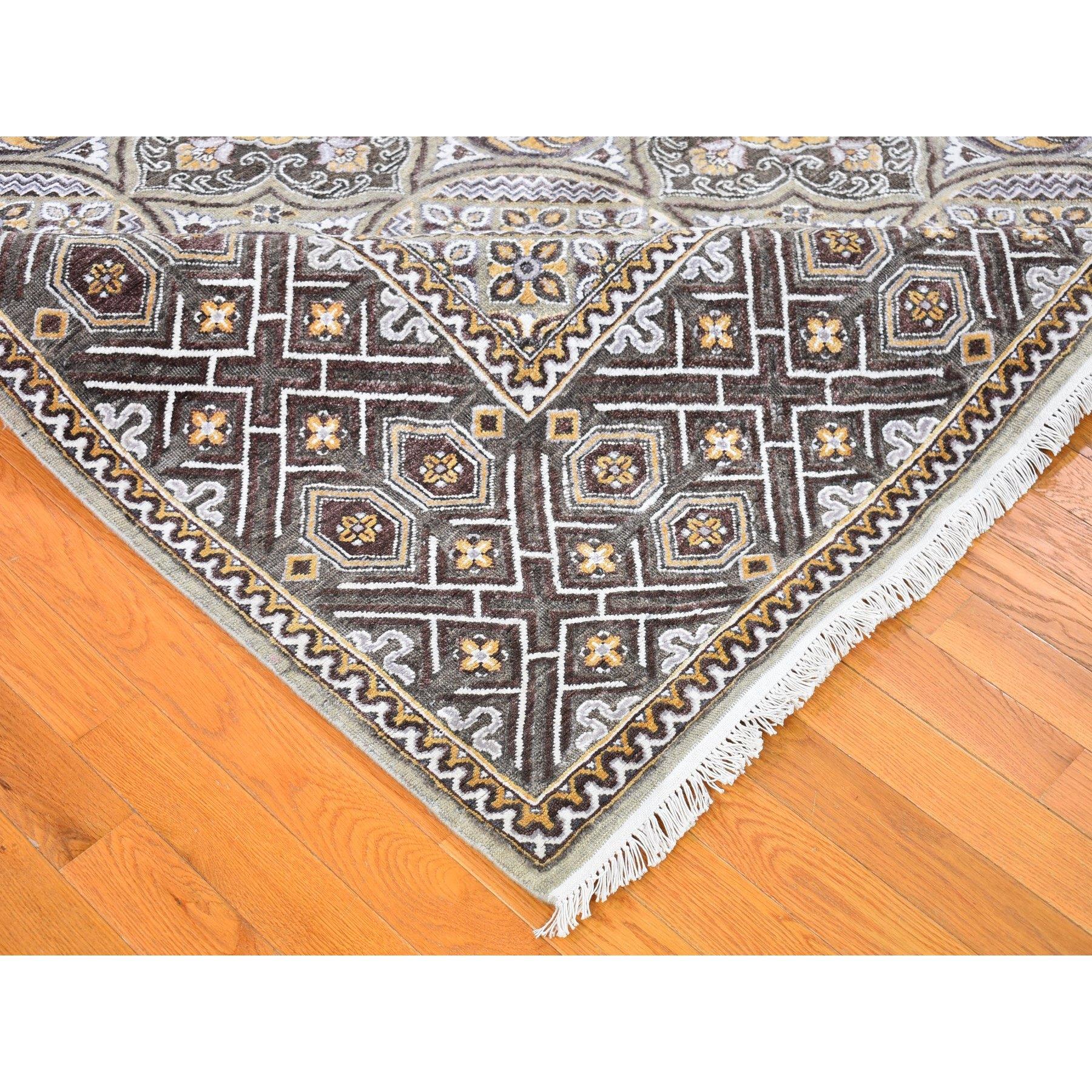 Graue Wolle und Seide Mughal inspiriert Medaillons Design Hand Made Teppich 9'1