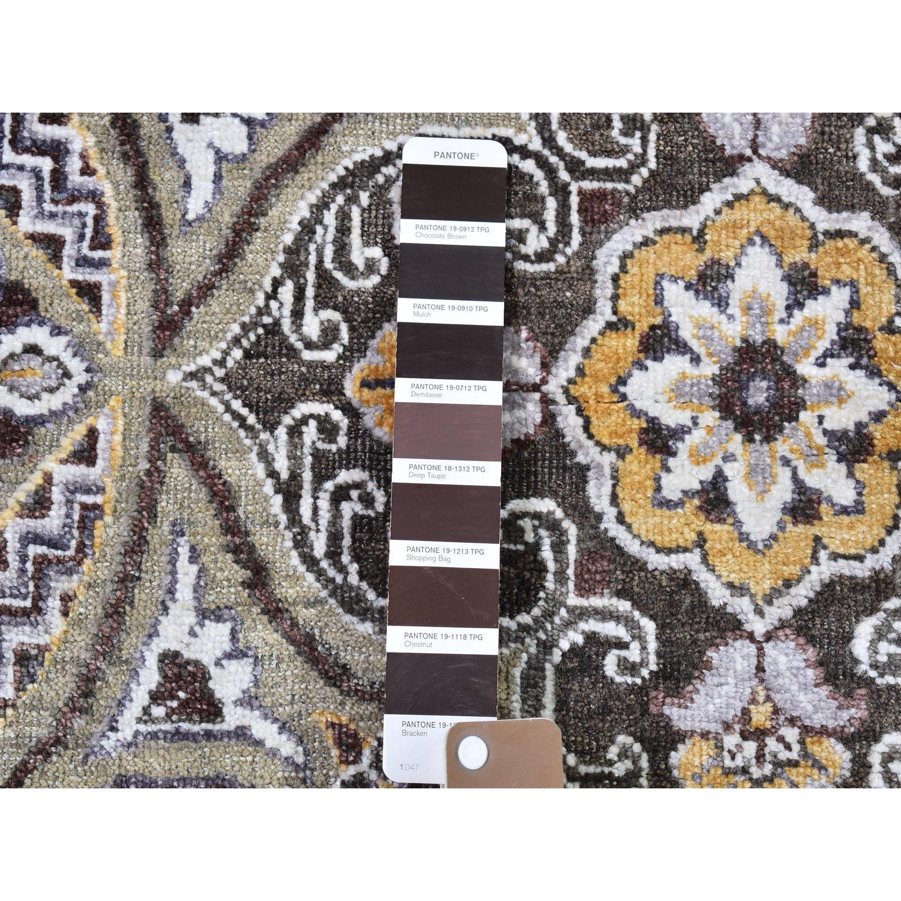 Graue Wolle und Seide Mughal inspiriert Medaillons Design Hand Made Teppich 9'1