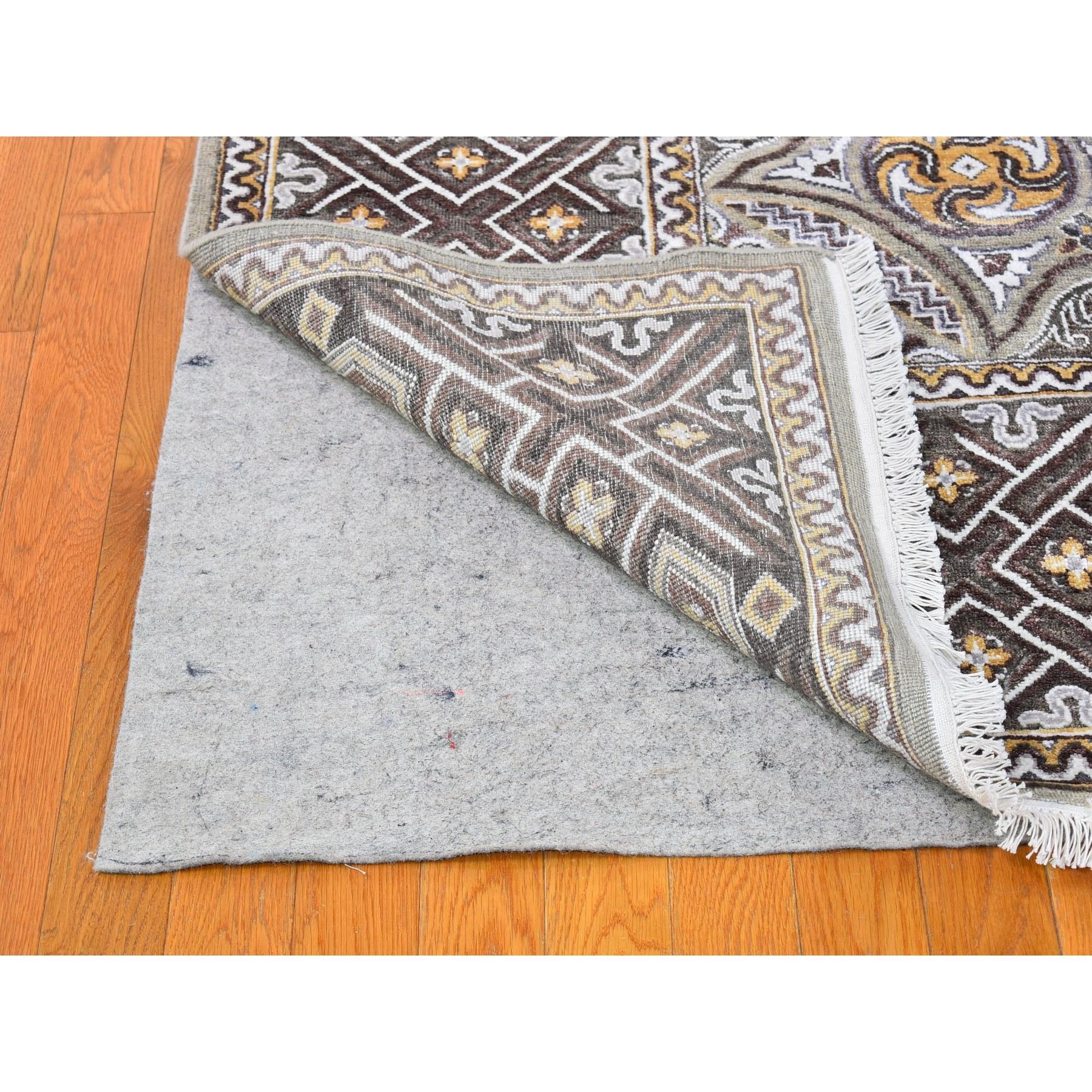 Graue Wolle und Seide Mughal inspiriert Medaillons Design Hand Made Teppich 9'1
