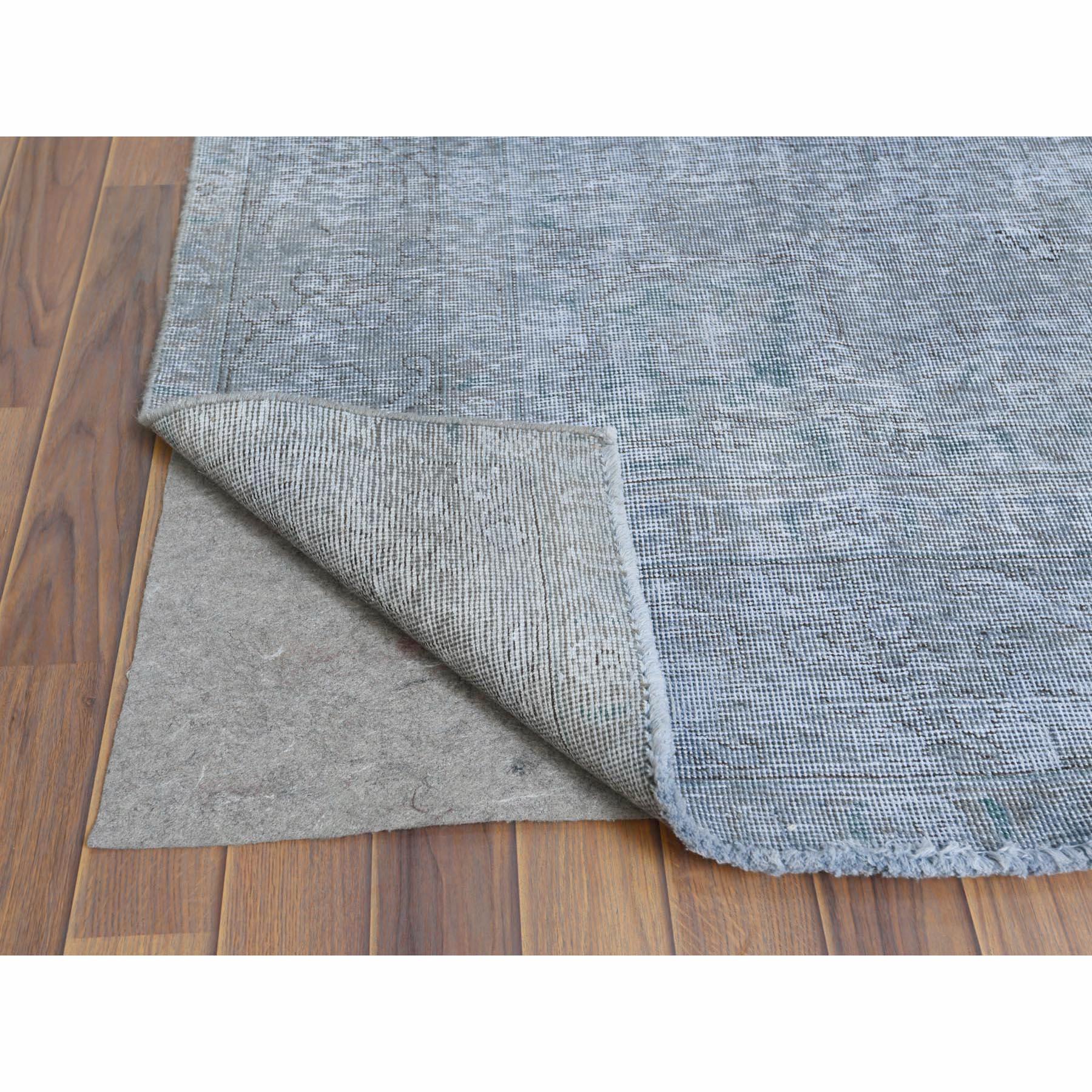 Hand-Knotted Gray Worn Down Wool Vintage Bohemian Hand Knotted Persian Tabriz Silver Wash Rug For Sale