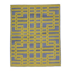 Türkischer Flachgewebe-Kelim-Teppich aus Wolle mit geometrischem Motiv in Grau & Gelb
