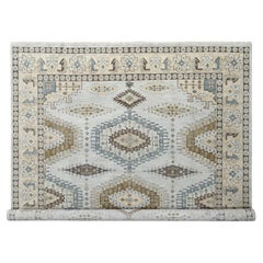 Gray Zoroastrian Village Geometric Design Wool Hand Knotted Square Rug 10'x10'