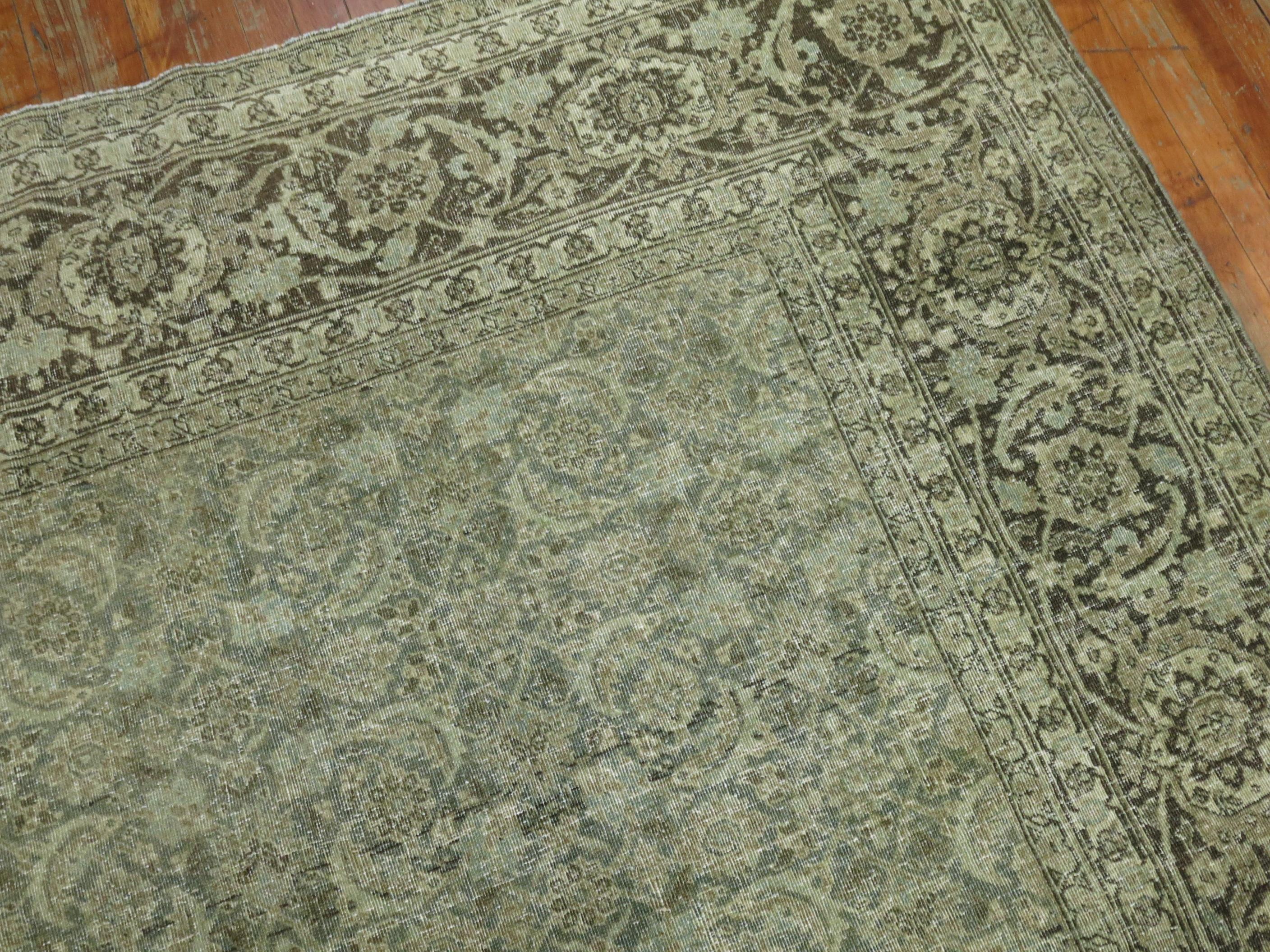 Grayscale Antique Persian Tabriz Rug 13