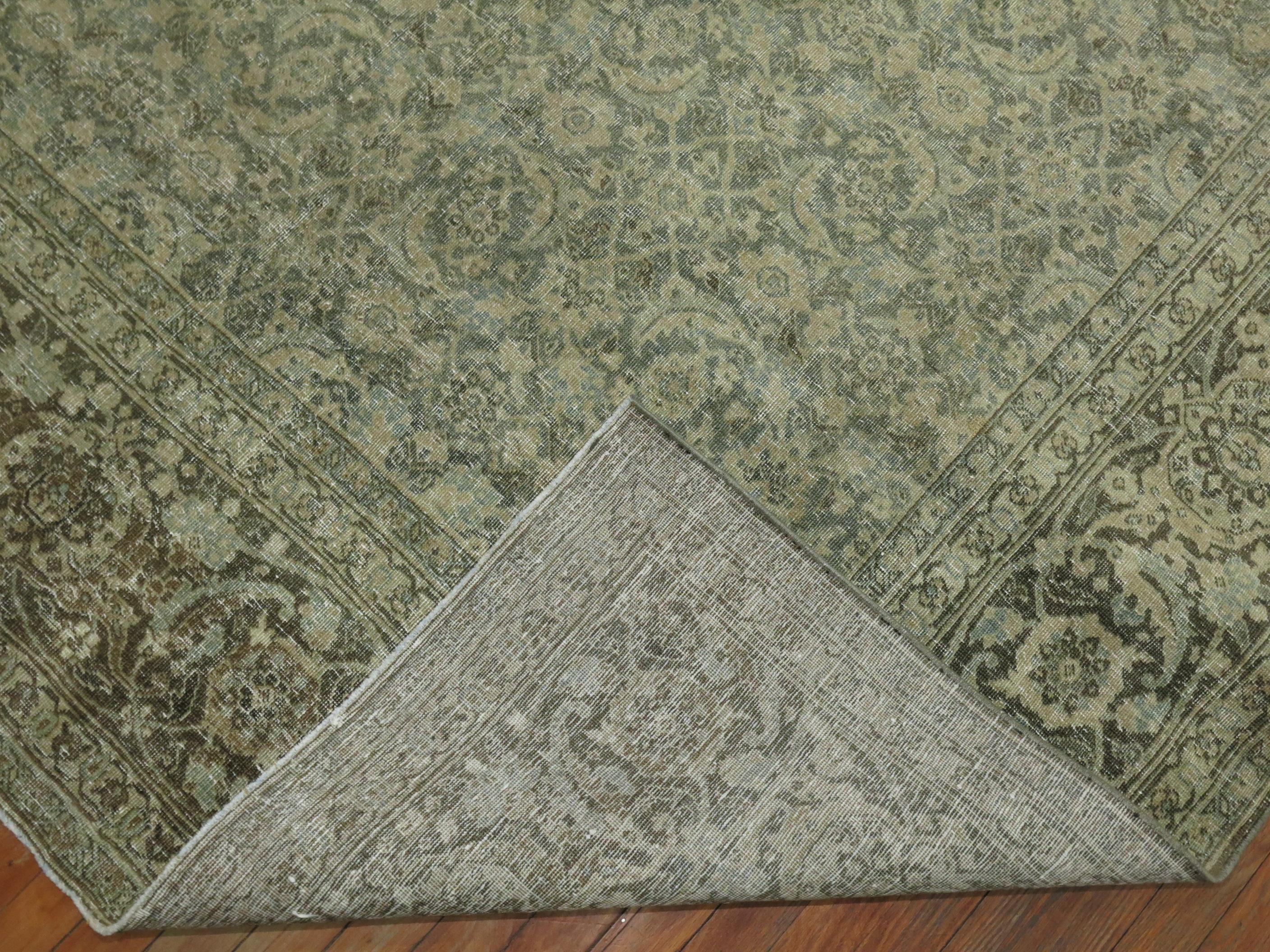 Hand-Woven Grayscale Antique Persian Tabriz Rug