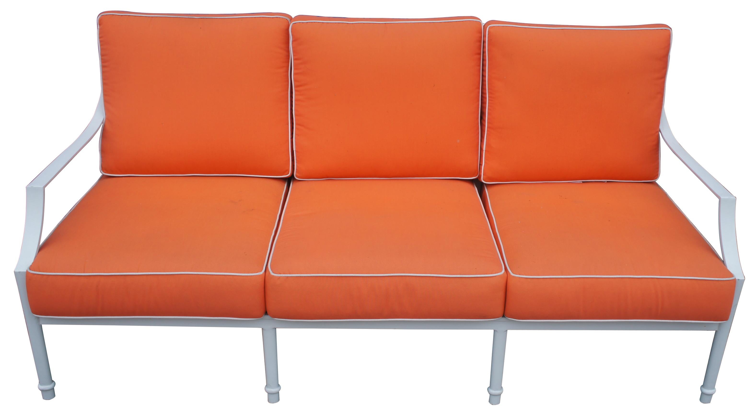 French Provincial Grayson French Inspired Aluminum Sofa with Orange Cushions & Lattice Back 28070