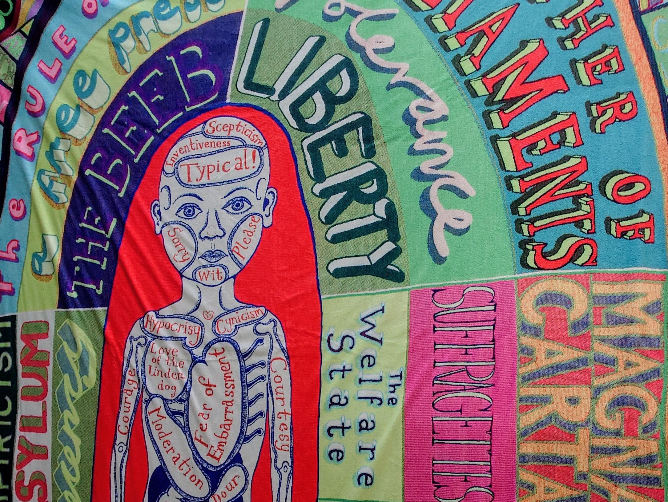 Comfort Blanket -- Blanket, Human figure, Text Art by Grayson Perry 2014-2023 For Sale 3