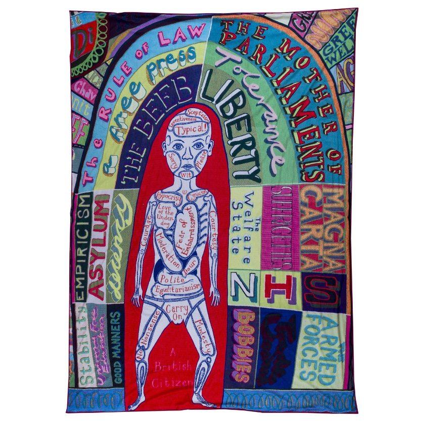 Komfortdecke, 2014-2023
Grayson Perry

Farbig bedruckte Decke
Mit dem gewebten Monogramm des Künstlers auf einem Label verso
Produziert von Kit Grover Einzelhandelskultur
Herausgegeben von den National Galleries of Scotland, Edinburgh
Mehrfach: 180