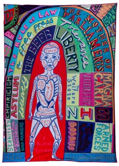Used Comfort Blanket -- Blanket, Human figure, Text Art by Grayson Perry