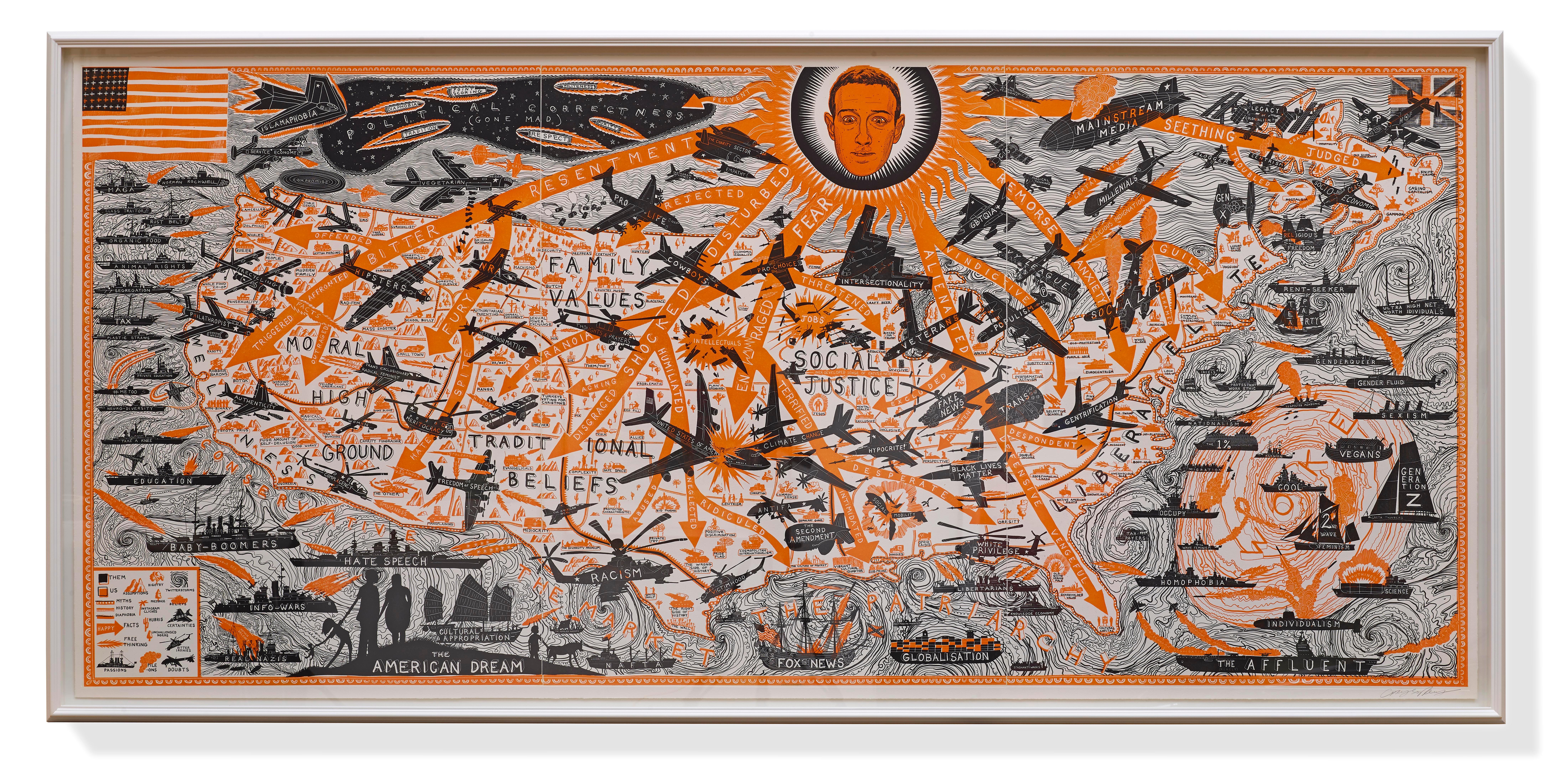 Grayson Perry Figurative Print - The American Dream (Orange/Black, special colour version)