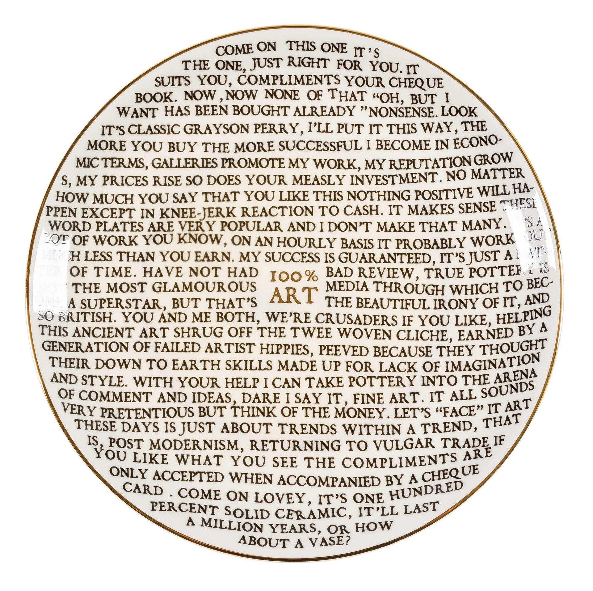 100% Art -- Multiple, Porcelain Plate, Text Art by Grayson Perry