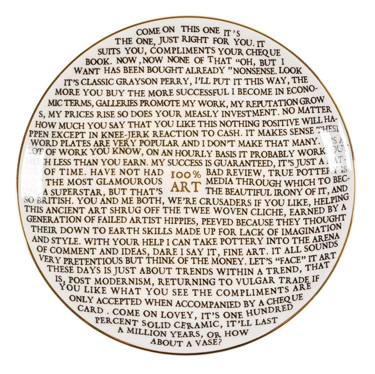 Grayson Perry - 100% Art -- Multiple, Porcelain Plate, Text Art by Grayson  Perry For Sale at 1stDibs