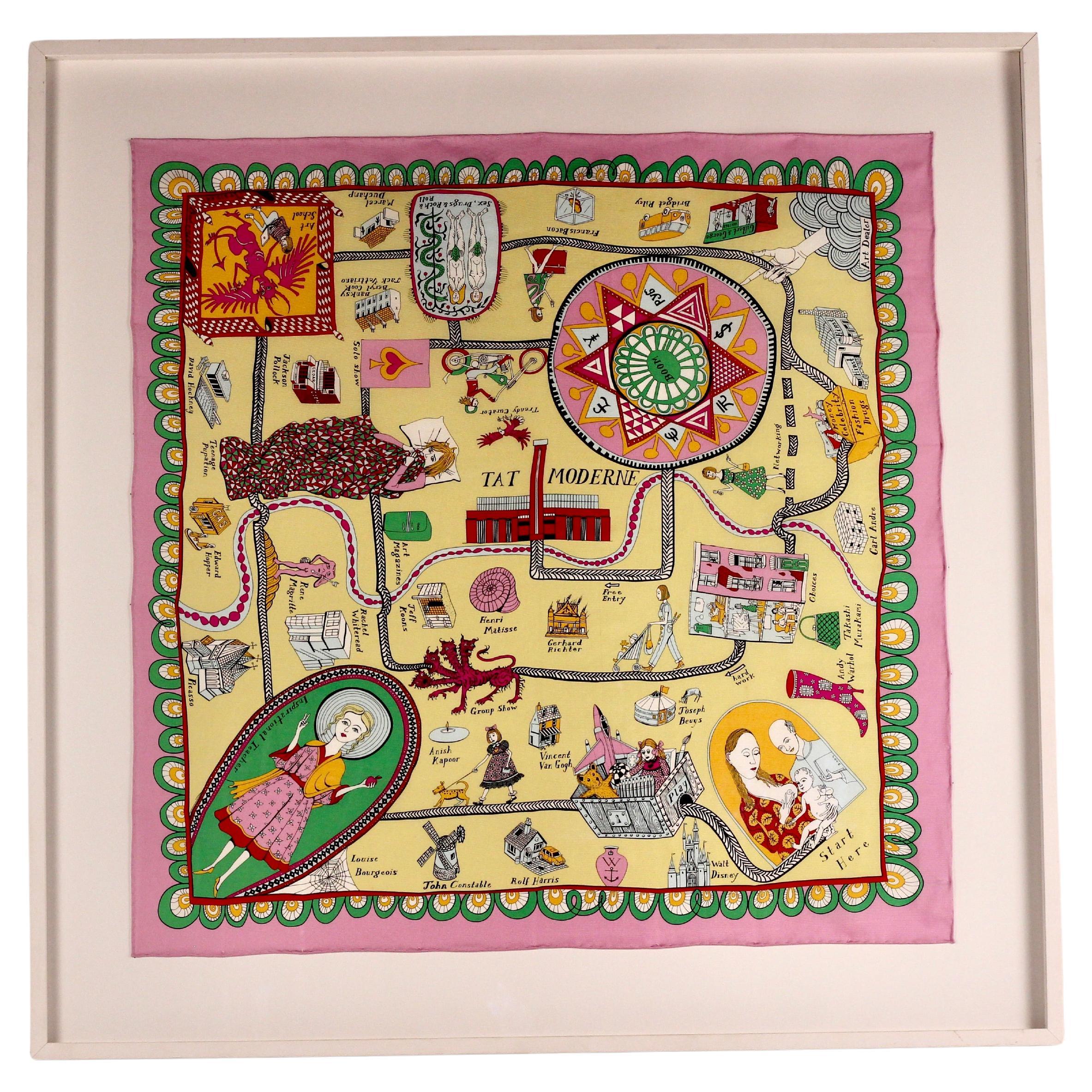 Grayson Perry framed silk scarf 2012 For Sale
