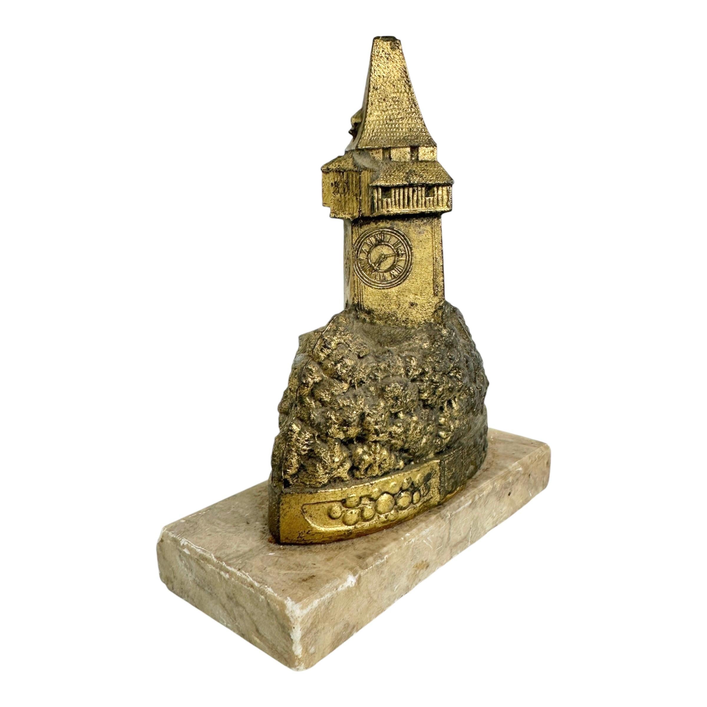 Art Nouveau Graz Clocktower 1910s Souvenir Building Metal and Marble Base antique Austria For Sale