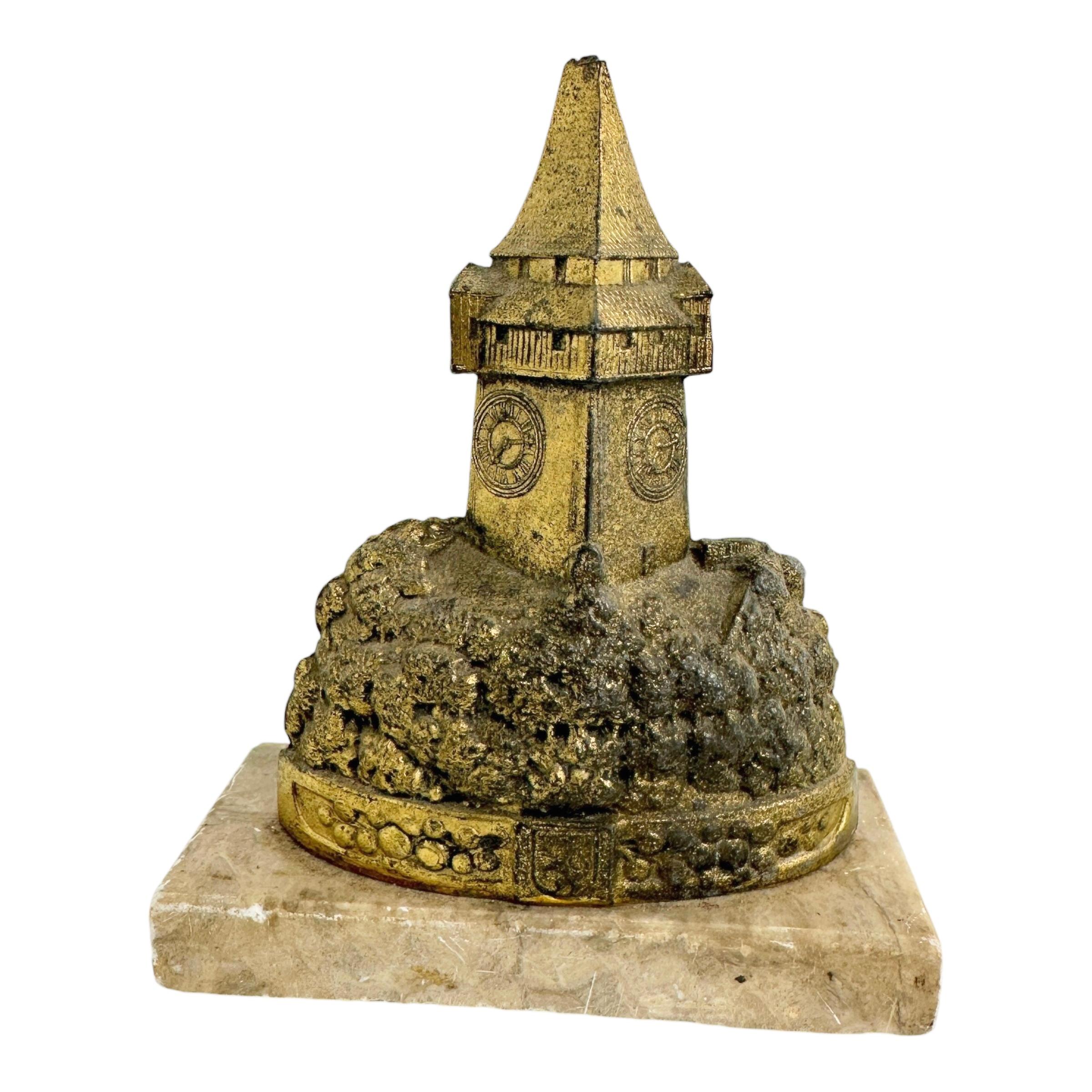 German Graz Clocktower 1910s Souvenir Building Metal and Marble Base antique Austria For Sale