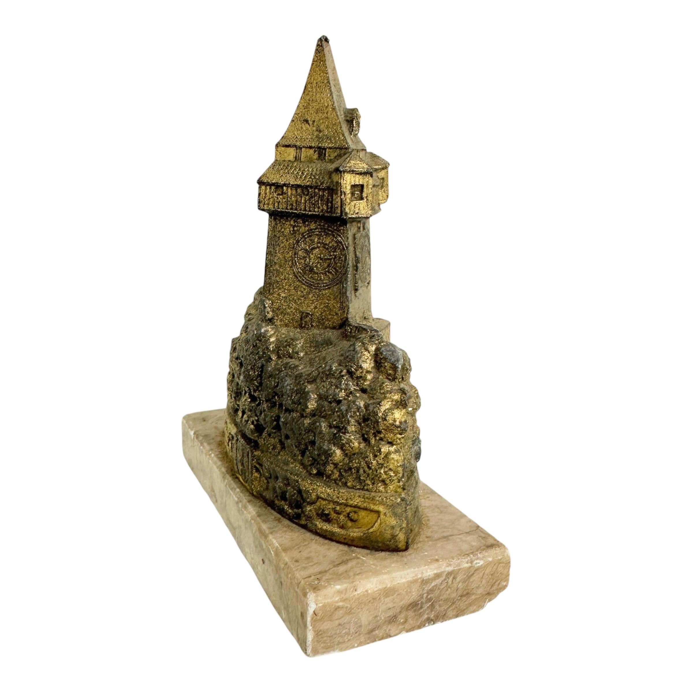 Graz Clocktower 1910s Souvenir Building Metal and Marble Base antique Austria In Good Condition For Sale In Nuernberg, DE