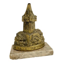 Graz Clocktower 1910s Souvenir Building Metal and Marble Base antique Austria