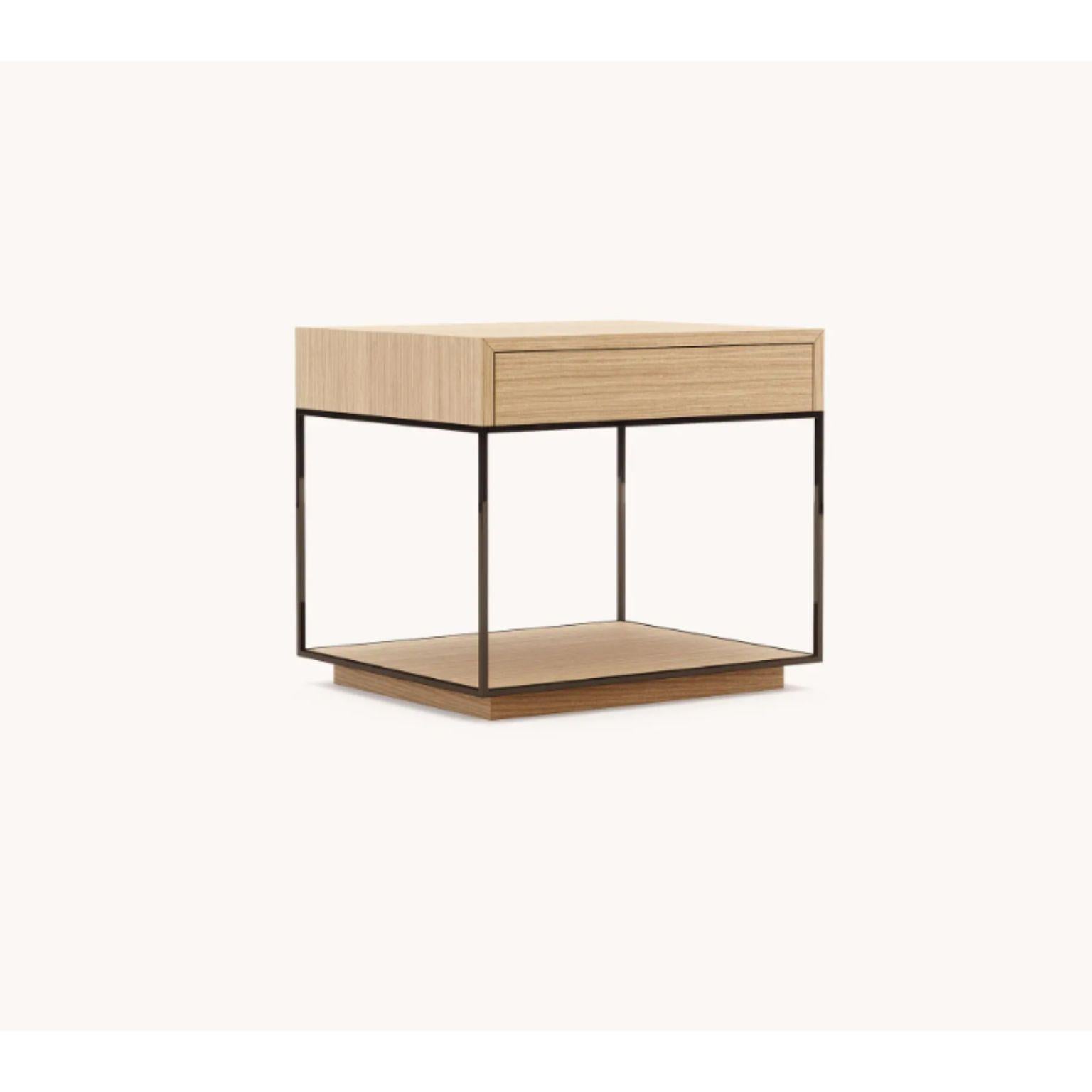 Grazi nightstand by Domkapa
Dimensions: W 60 x D 50 x H 53 cm.
Materials: Natural oak matte, smoky black polished. 
Also available in different materials.

Grazi nightstand is the best complimentary piece that you can place next to any bed