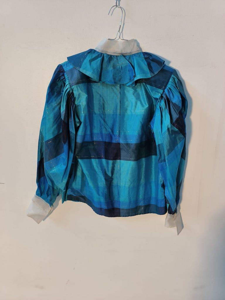 Grazia Fava Milan Silk Ruffle Blouse with Organza Collar, 1970s-1980s For Sale 5