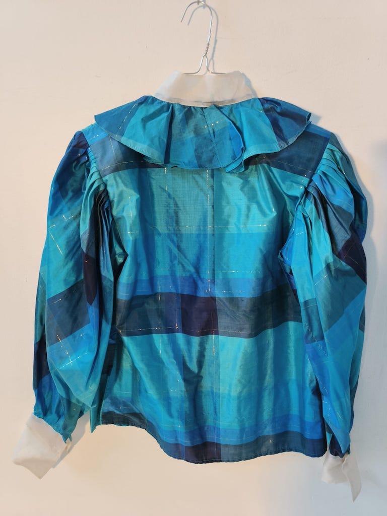 Grazia Fava Milan Silk Ruffle Blouse with Organza Collar, 1970s-1980s For Sale 6