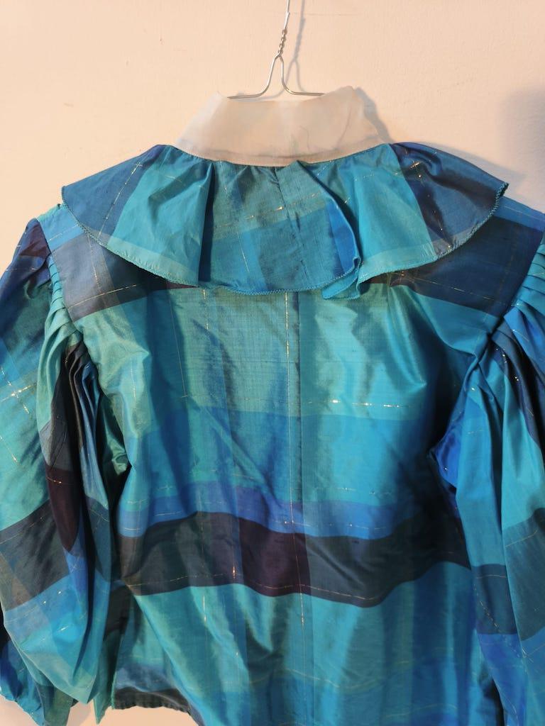 Grazia Fava Milan Silk Ruffle Blouse with Organza Collar, 1970s-1980s For Sale 7