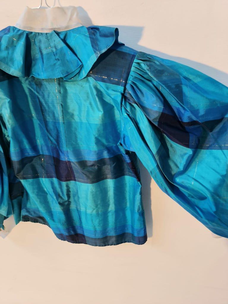 Grazia Fava Milan Silk Ruffle Blouse with Organza Collar, 1970s-1980s For Sale 8