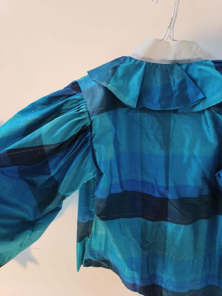 Grazia Fava Milan Silk Ruffle Blouse with Organza Collar, 1970s-1980s For Sale 9