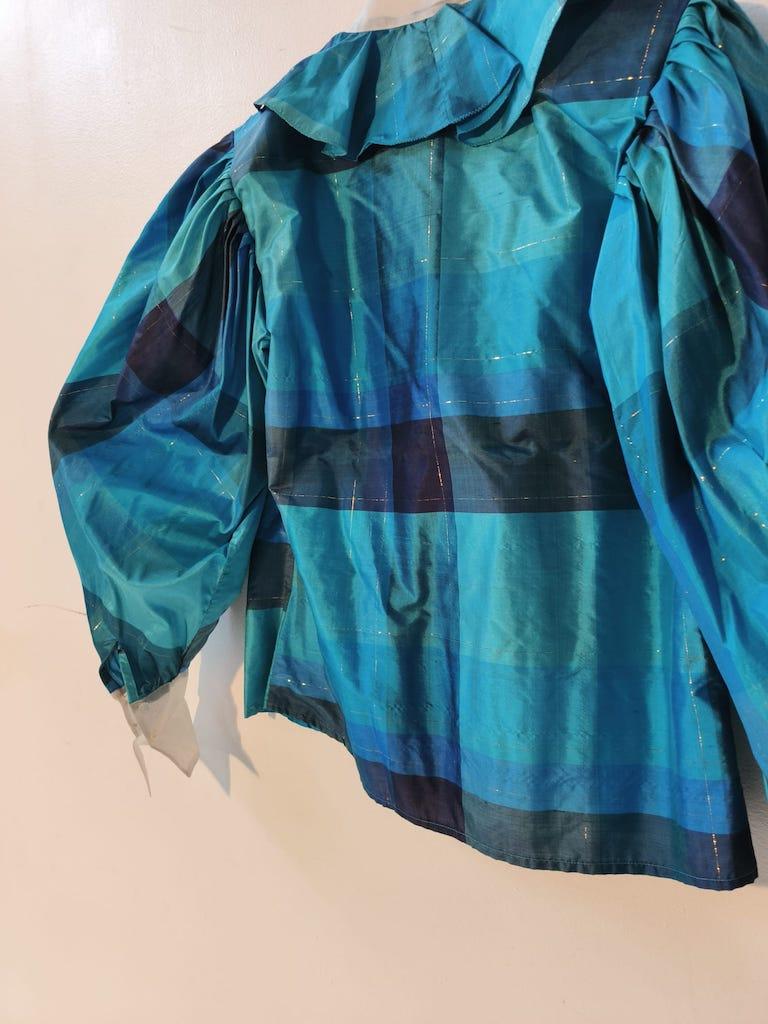 Grazia Fava Milan Silk Ruffle Blouse with Organza Collar, 1970s-1980s For Sale 13