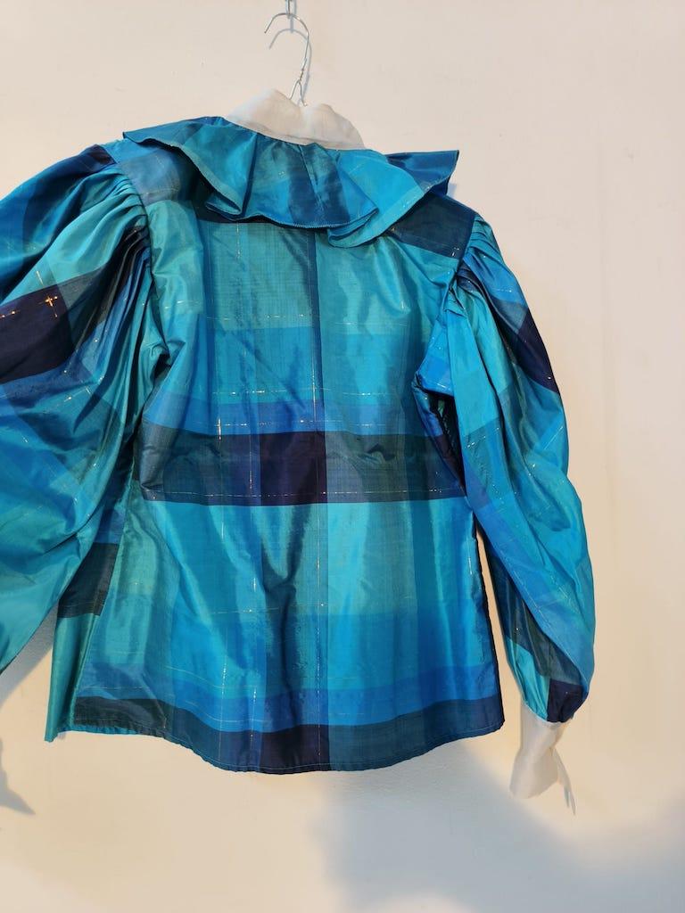 Grazia Fava Milan Silk Ruffle Blouse with Organza Collar, 1970s-1980s For Sale 14