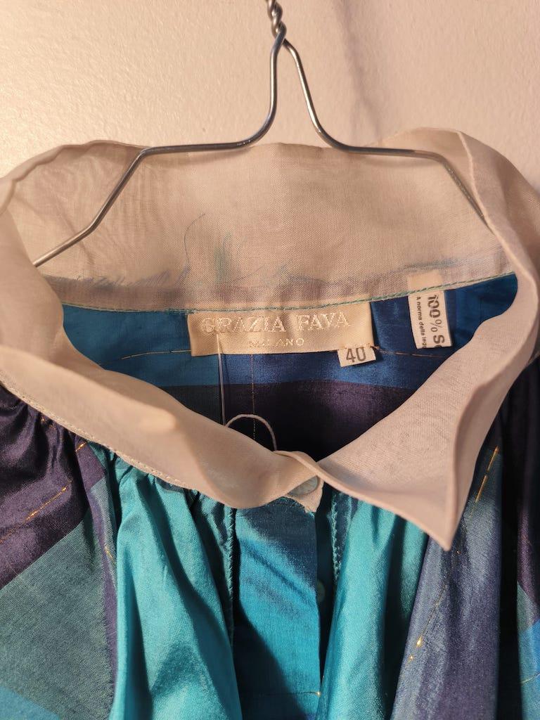 Grazia Fava Milan Silk Ruffle Blouse with Organza Collar, 1970s-1980s For Sale 15