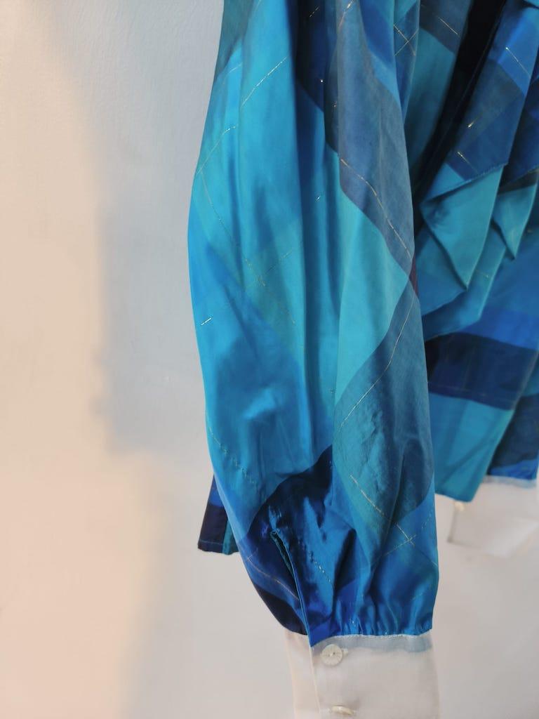 Women's Grazia Fava Milan Silk Ruffle Blouse with Organza Collar, 1970s-1980s For Sale