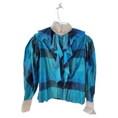Grazia Fava Milan Silk Ruffle Blouse with Organza Collar, 1970s-1980s