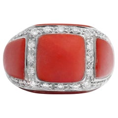 Grazia Gioielli 18kt White Gold Coral & Diamond Ring, 0.8 Ct, New