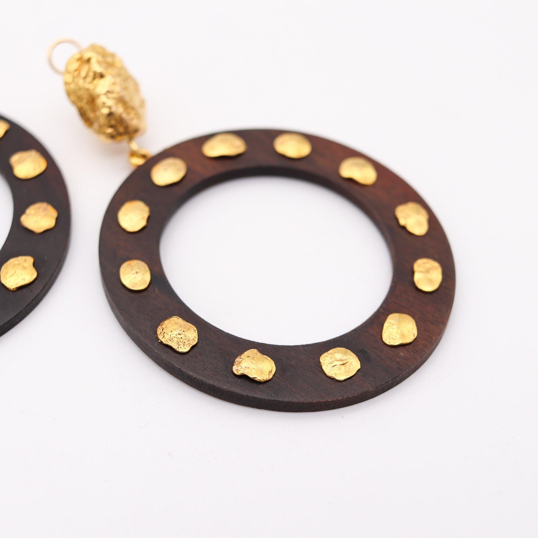 GRAZIA & MARICA VOZZA Circles Ebony-Wood Dangle Earrings In 18Kt Yellow Gold For Sale 1