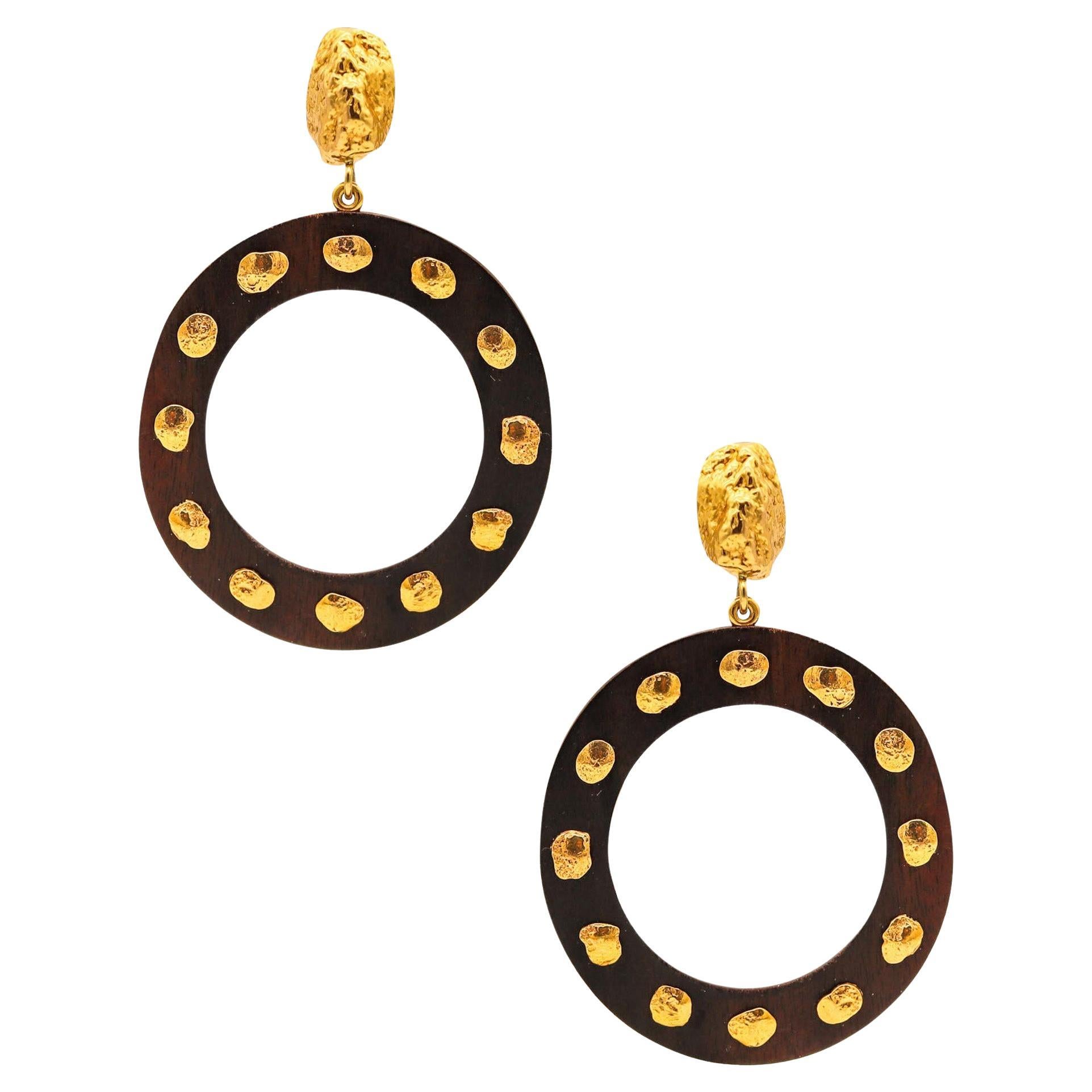 GRAZIA & MARICA VOZZA Circles Ebony-Wood Dangle Earrings In 18Kt Yellow Gold