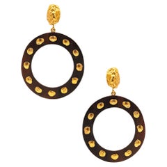 GRAZIA & MARICA VOZZA Circles Ebony-Wood Dangle Earrings In 18Kt Yellow Gold