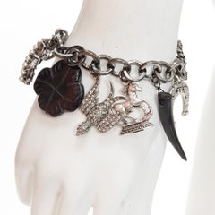 GRAZIANO black silver clover skull crown punk rock chain charm bracelet