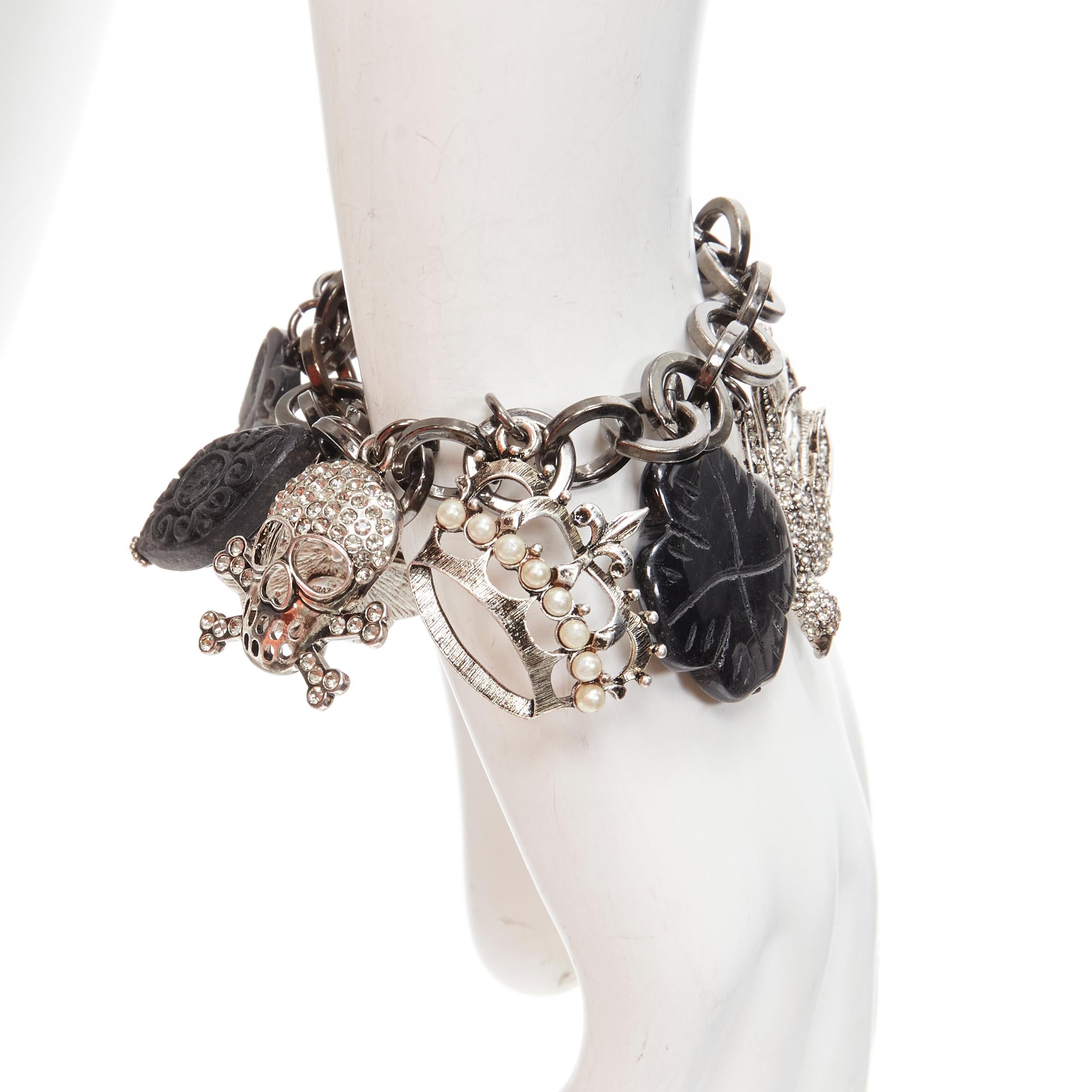 GRAZIANO bracciale con ciondolo a catena in argento nero con teschio e corona punk rock In condizioni buone in vendita a Hong Kong, NT